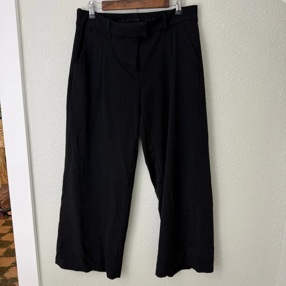 American Eagle Outfitters Black Wide Leg Trouser Sz 6 8 Regular - Picture 1 of 5